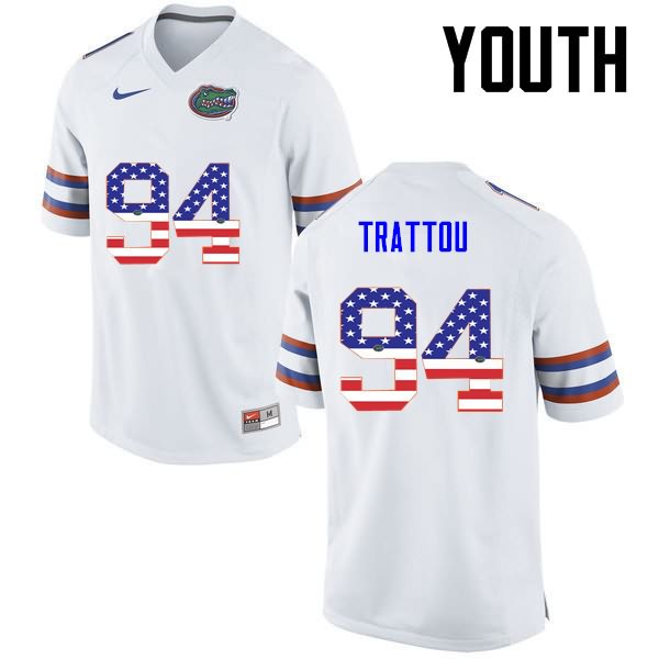 Youth NCAA Florida Gators Justin Trattou #94 Stitched Authentic USA Flag Fashion Nike White College Football Jersey RAD1765QR